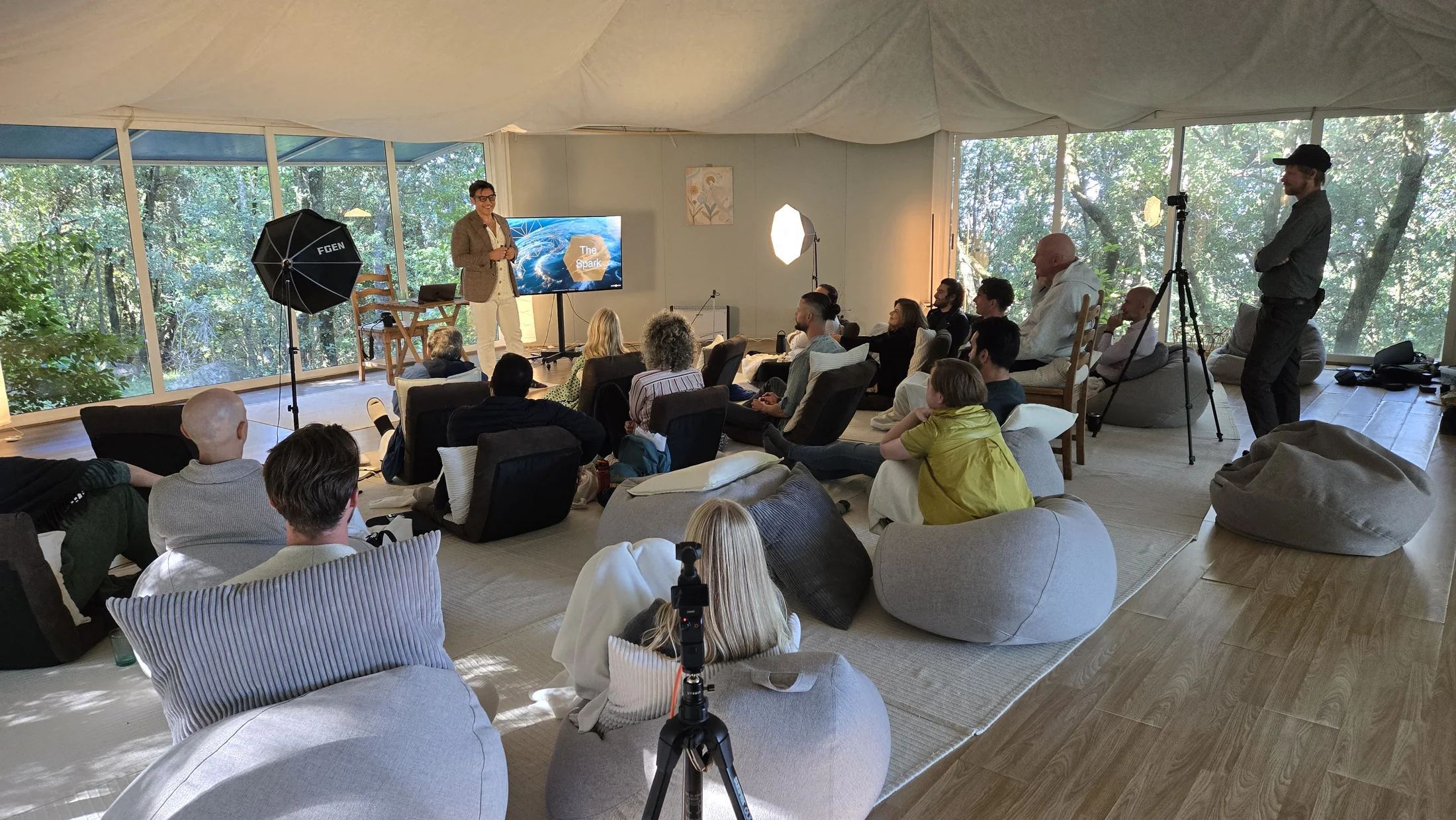 People taking part in a workshop in Villa Gaia's gathering space