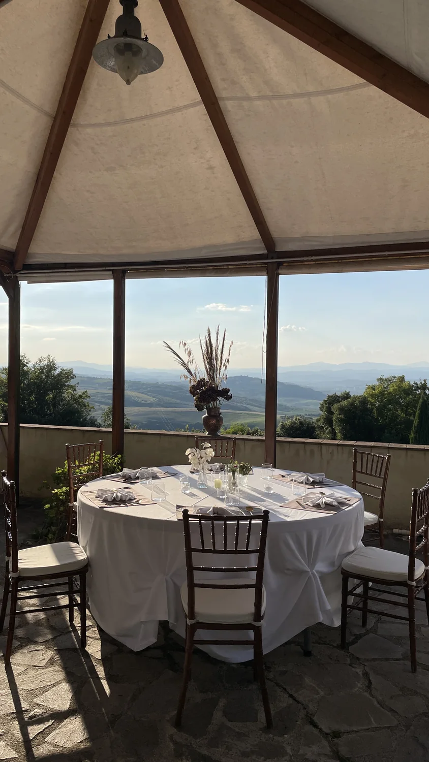 A covered terrace overlooking the Tuscan hills